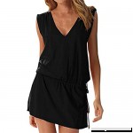 HALT Women's Beach Swimsuit Cover up Deep V-Neck Short Mini Dress Open-Back Beach Skirt Black B07FQP1KQ5